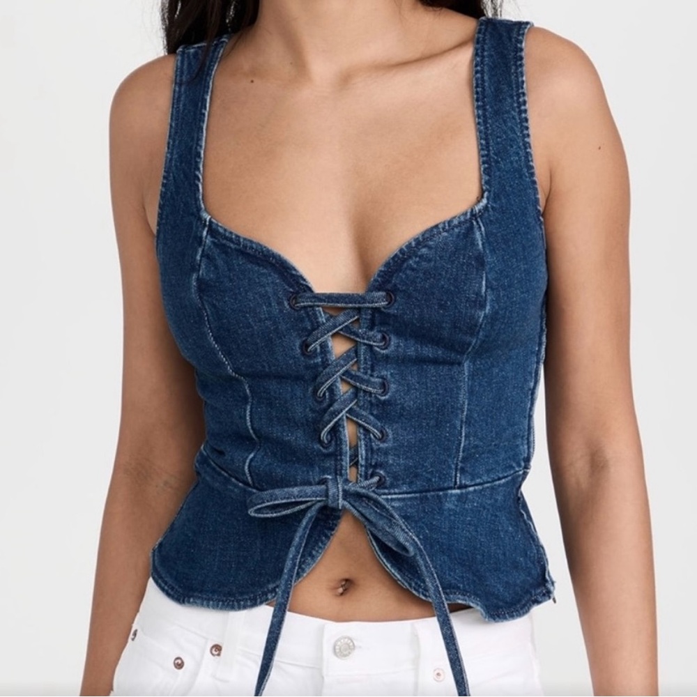 NWT Reformation Denim Lace-Up Women's Top